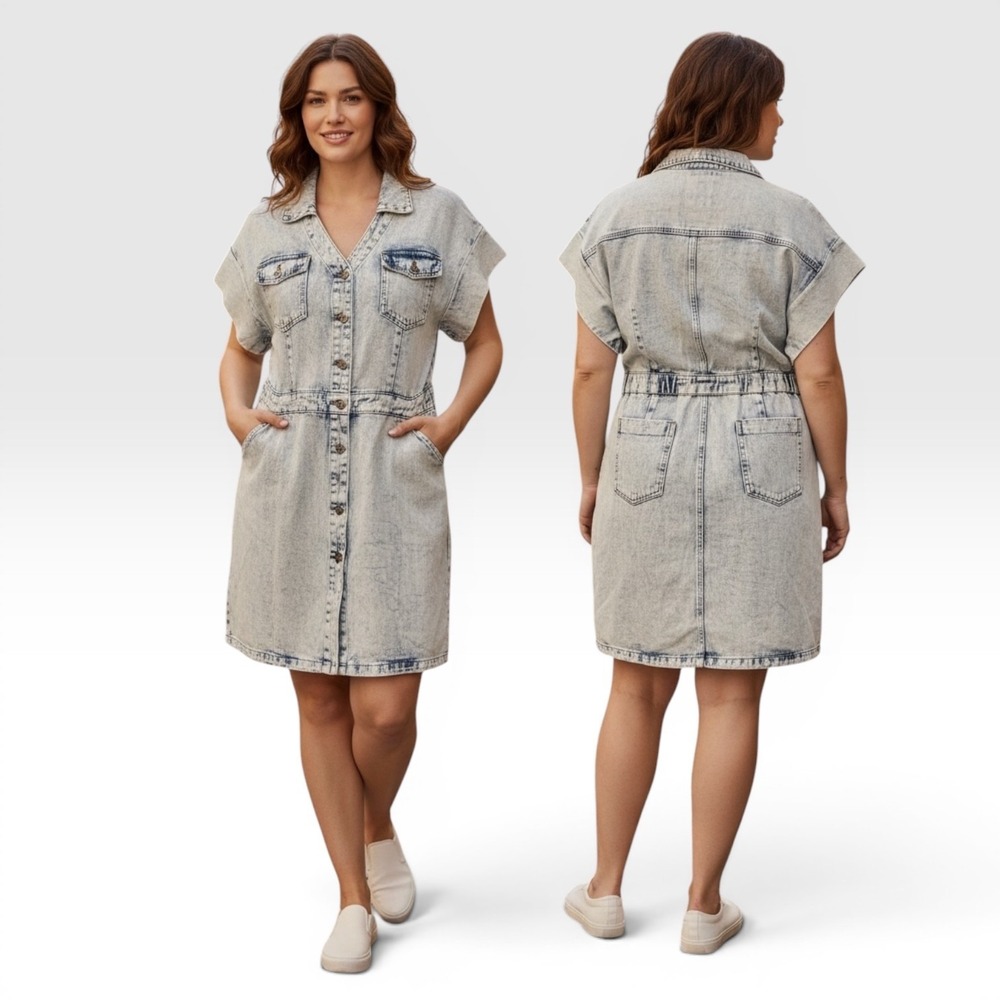 NWT Acid Wash Denim Romper Dress XL Western Cowgirl Festival Utility Pockets